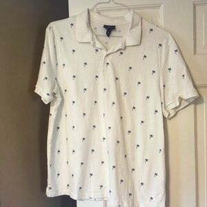 White Palm Tree Print Polo Shirt